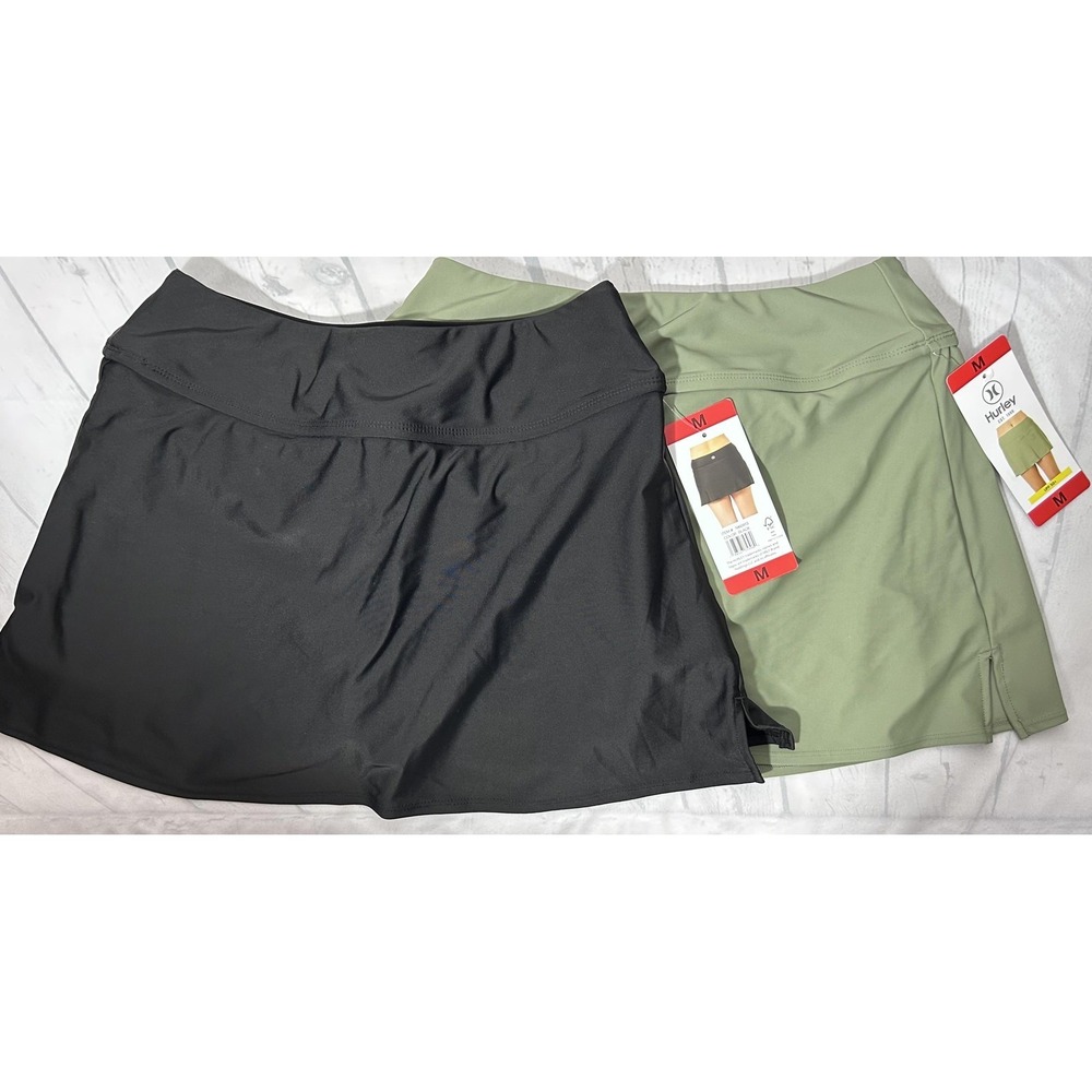Hurley Skort Womens Medium Black Green UPF 50+ Swim Skirt 2 Pack Lined Shorts